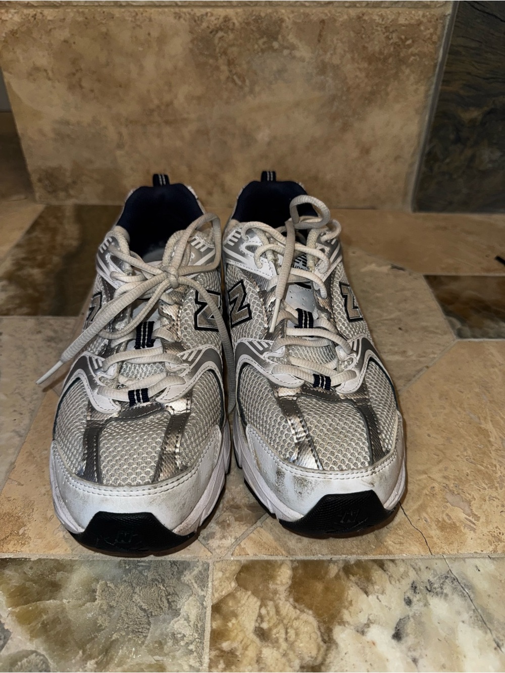New Balance 530 Sneakers Women’s 8.5 Silver White Navy Retro Running Shoes